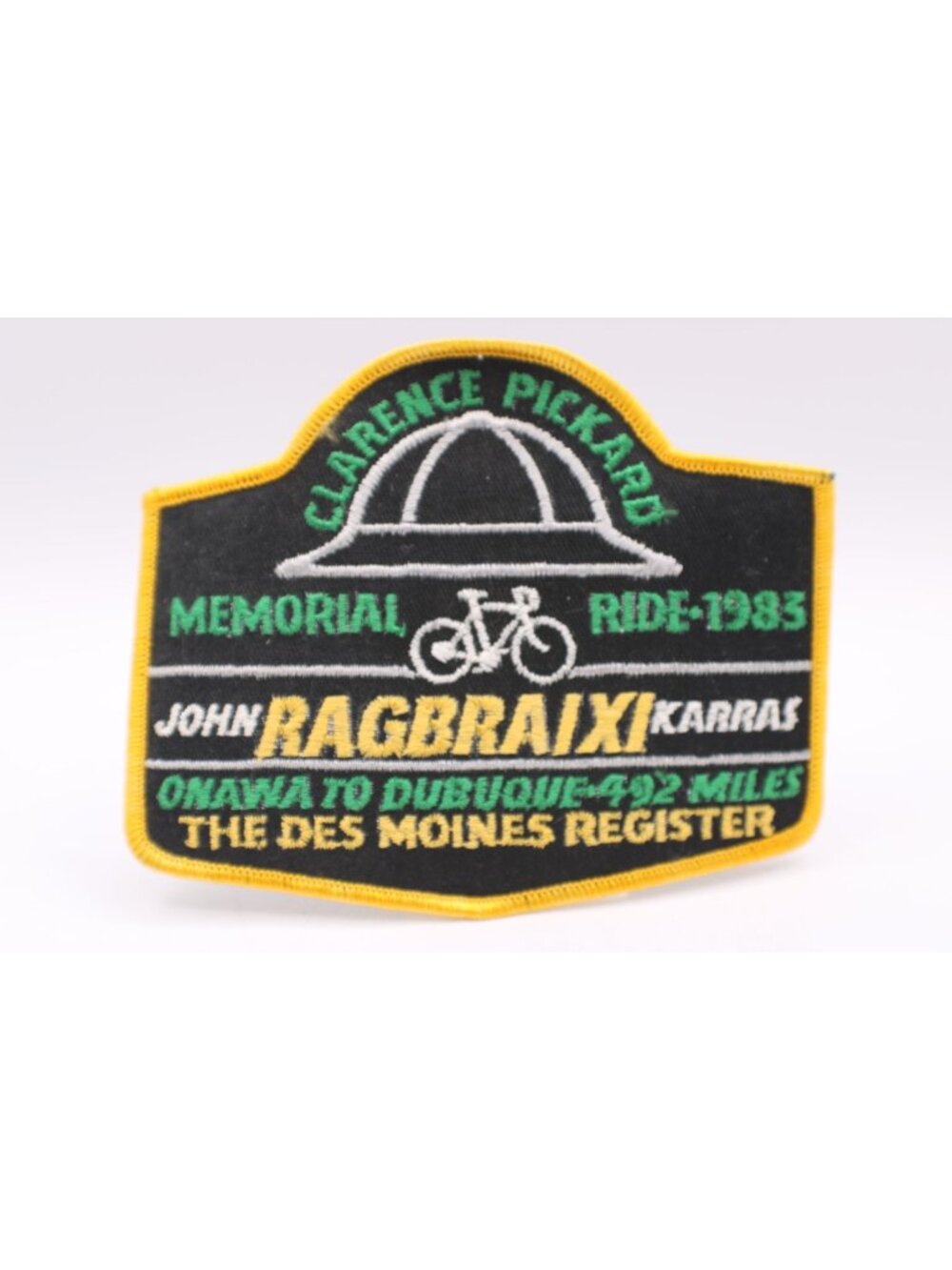 1983 Clarence Pickard Memorial Ride Cycle Patch Ragbrai XI Karras Register Iowa